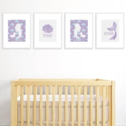 Big Dot Of Happiness Let's Be Mermaids - Unframed Purple & Teal Mermaid Tail Nursery Or Kids Room Linen Paper Wall Art Set Of 4 Artisms 8 X 10 Inches