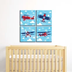 Big Dot Of Happiness Taking Flight - Airplane - Vintage Plane Kids Home Decor - 11 X 11 Inches Nursery Wall Art - Set Of 4 Prints For Baby's Room