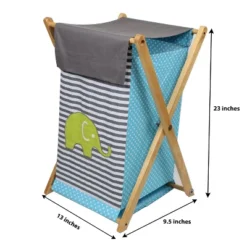 Bacati - Elephants Aqua/Lime/Gray Laundry Hamper With Wooden Frame