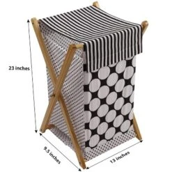 Bacati - Dots/Pin Stripes Black/White Laundry Hamper With Wooden Frame
