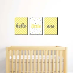 Big Dot Of Happiness Hello Little One - Yellow And Gray - Baby Girl Or Boy Nursery Wall Art & Kids Room Decor - 7.5 X 10 Inches - Set Of 3 Prints