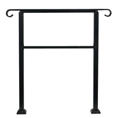 JOMEED UP040 1, 2, Or 3 Step Wrought Iron Transitional Entrance Handrail With Hardware For Outdoor Spaces, Walkways, Patios, And More, Black 3 JOMEED UP040 1, 2, Or 3 Step Wrought Iron Transitional Entrance Handrail With Hardware For Outdoor Spaces, Walkways, Patios, And More, Black - Image 3