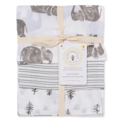 Burt's Bees Baby Burt's Bees Baby® Woven Organic Cotton Muslin Blankets - Wandering Elephants Gray - 3pk