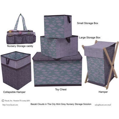 Bacati - Clouds In The City Mint//Gray Collapsible Laundry Hamper 4 Bacati - Clouds In The City Mint//Gray Collapsible Laundry Hamper - Image 4