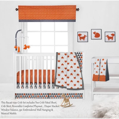 Bacati - Playful Fox Orange Gray 10 Pc Crib Bedding Set With 2 Crib Fitted Sheets 3 Bacati - Playful Fox Orange Gray 10 Pc Crib Bedding Set With 2 Crib Fitted Sheets - Image 3